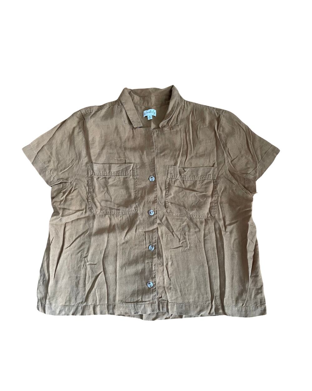 Wonderly Linen Button Up Top Tan Women XL #0358